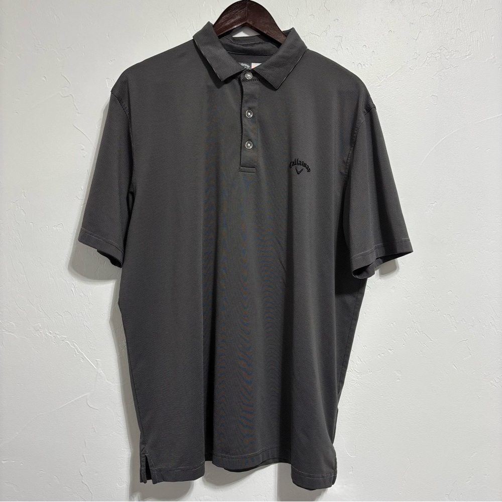 Callaway Opti Dri Men's Golf Polo Short Sleeve Shirt Large Striped Black Gray